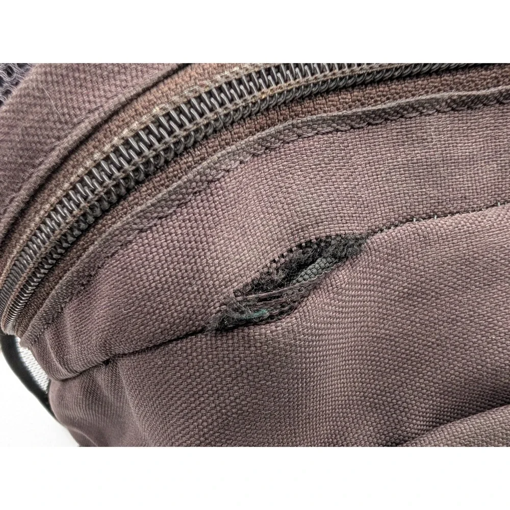 KAVU Canvas Backpack Dark Brown Outdoor Daypack Multi Pocket Repair Needed
